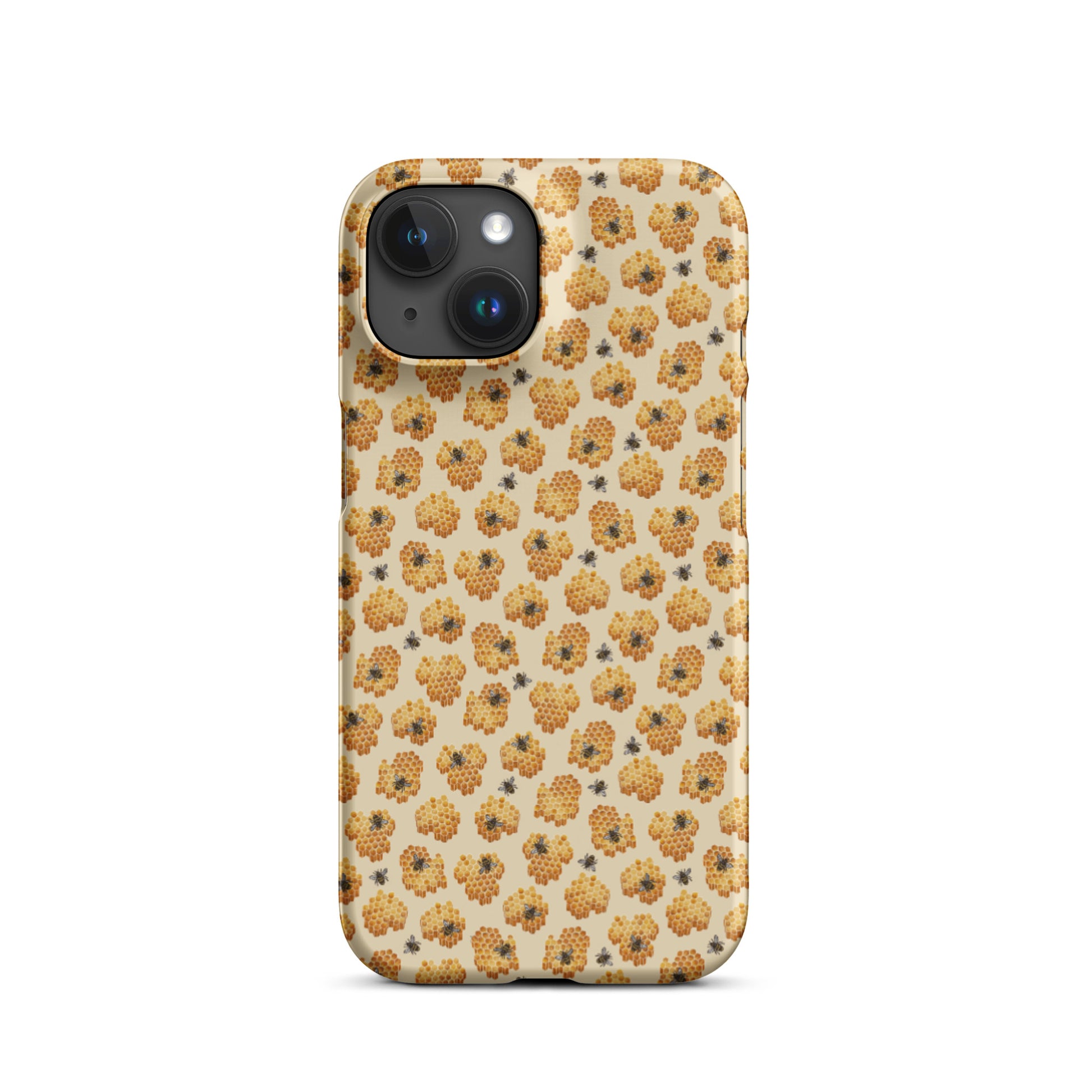 Yellow phone case with honeybee pattern full view